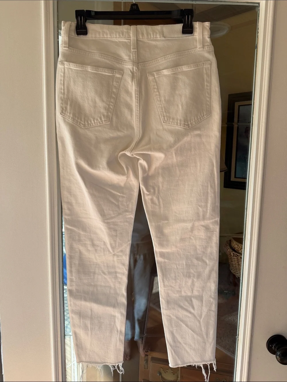 RE/done white denim jeans 90s high rise ankle crop button fly jeans - size 28